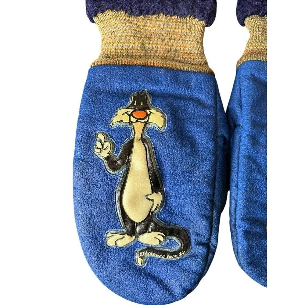 Vintage Sylvester Children's Blue Mittens RARE Warner Brothers Looney Tunes